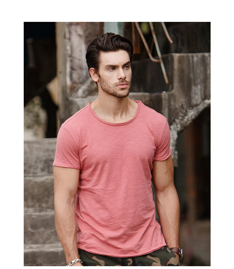 100% algodão camiseta casual macia fitness camisetas finas roupas masculinas gola redonda manga curta camiseta sólida