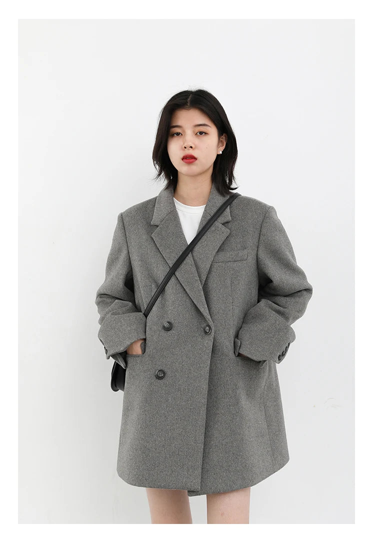 Casaco de lã feminino CHIC VEN, blazer longo de lã, blusa grossa e quente, sobretudo feminino, blusa feminina para escritório, outono e inverno