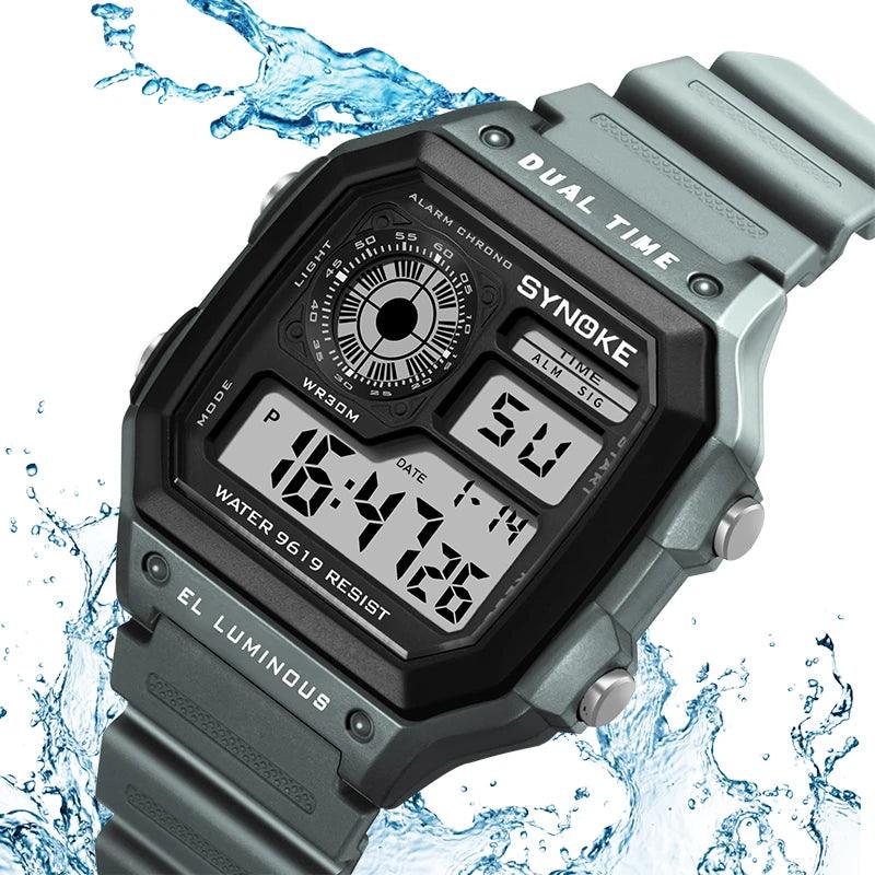 SYNOKE Military Sports Watch Digital Watch LED Men Clocks Relojes Deportivos Waterproof Luminous Alarm Clock Male 2019 - CRAVO ROSE