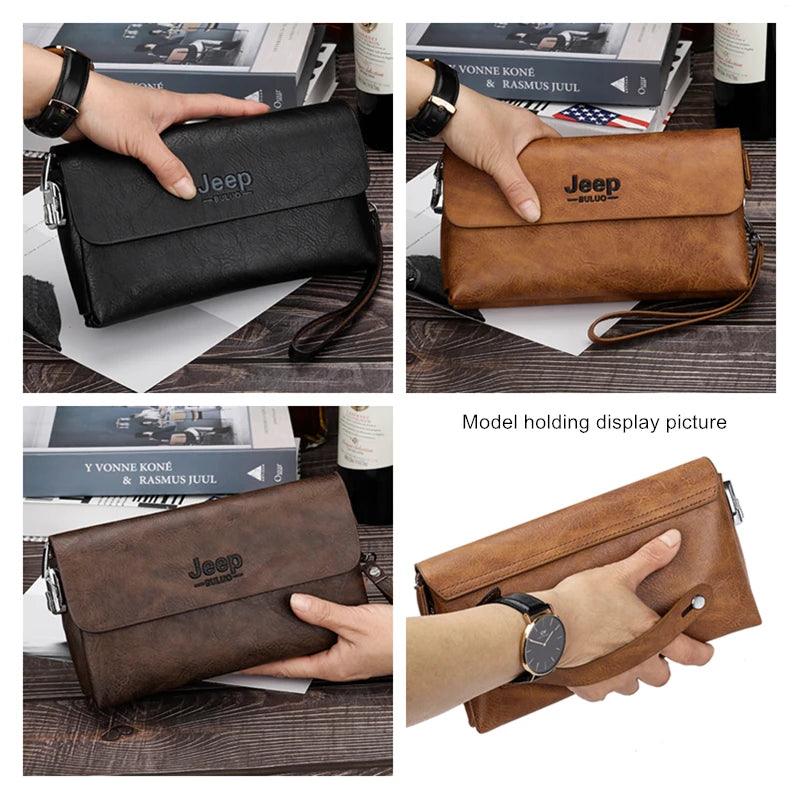 JEEP BULUO Brand PU Leather Clutch Bag In Three Colors New Style Men's Wallet Long Card Bag Men's Wallet Zipper Large Space - CRAVO ROSE