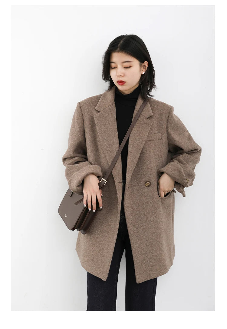 Casaco de lã feminino CHIC VEN, blazer longo de lã, blusa grossa e quente, sobretudo feminino, blusa feminina para escritório, outono e inverno