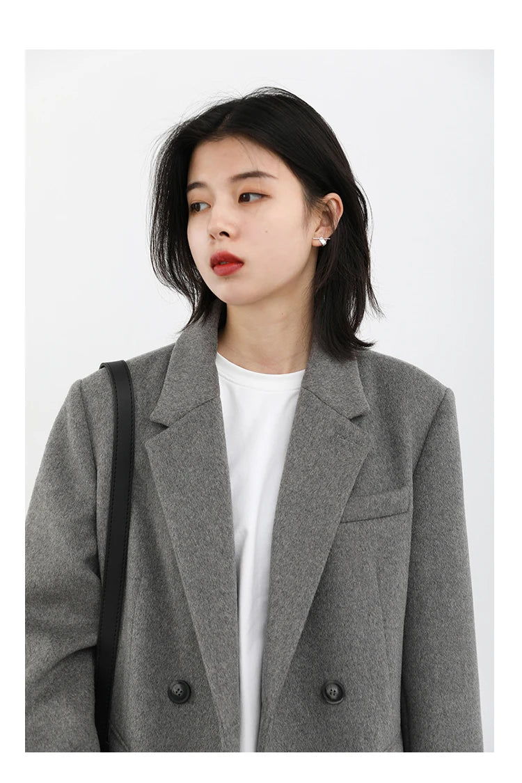 Casaco de lã feminino CHIC VEN, blazer longo de lã, blusa grossa e quente, sobretudo feminino, blusa feminina para escritório, outono e inverno