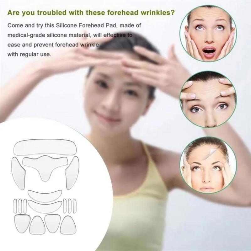 Adesivos de silicone reutilizáveis com 16 unidades, almofadas antirrugas, adesivo de silicone para remoção de rugas, rosto, testa, pescoço, olhos, adesivo para cuidados com a pele