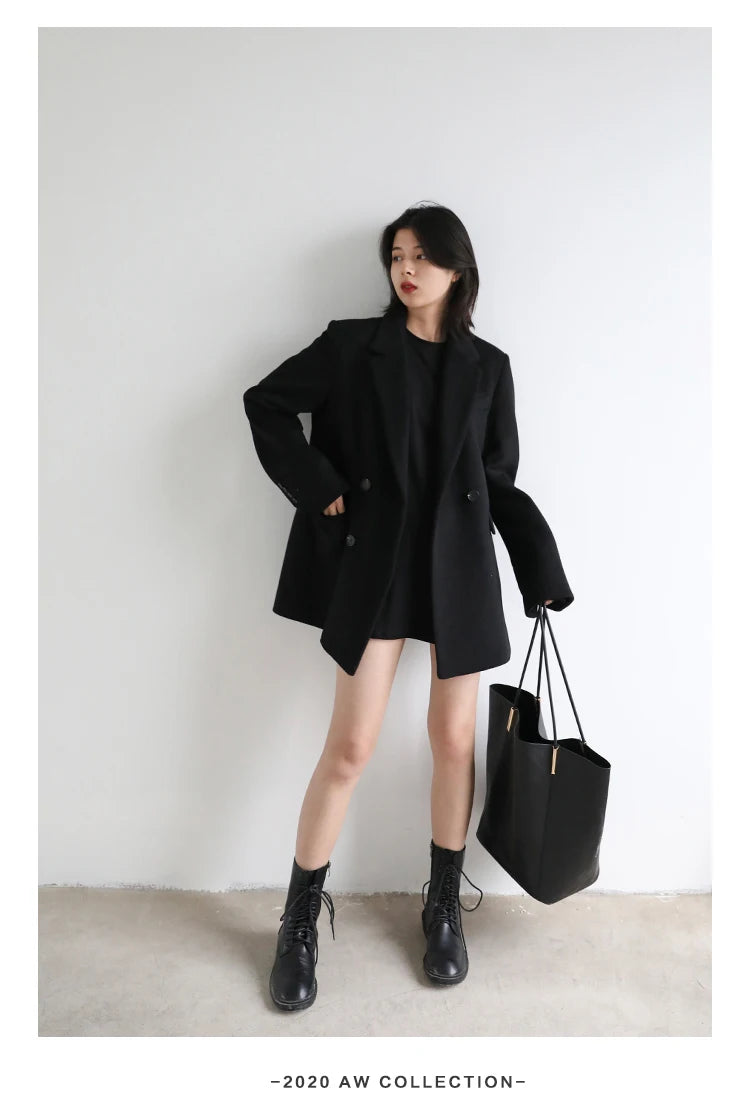Casaco de lã feminino CHIC VEN, blazer longo de lã, blusa grossa e quente, sobretudo feminino, blusa feminina para escritório, outono e inverno