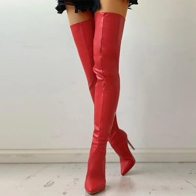 Botas sensuais de salto alto acima do joelho, botas pretas de cano alto para mulheres, sapatos de outono e inverno, botas longas femininas, tamanho grande
