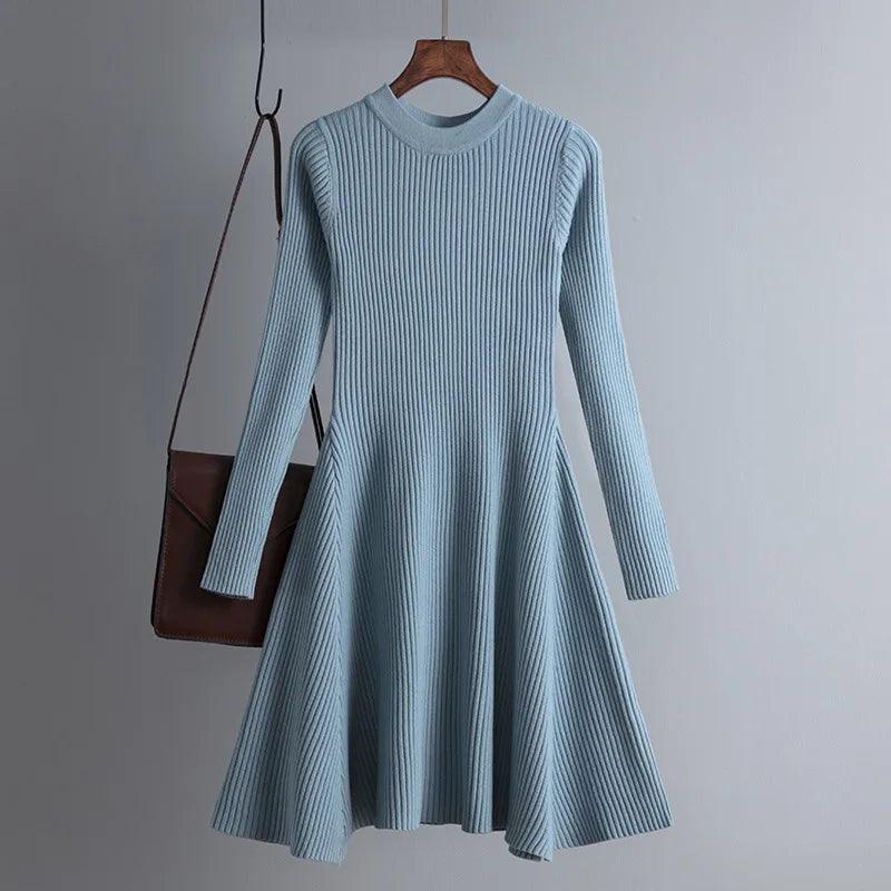 HLBCBG basic autumn winter short aline thick sweater dress elegant knit dress women slim mini dress Female chic knit sexy dress - CRAVO ROSE