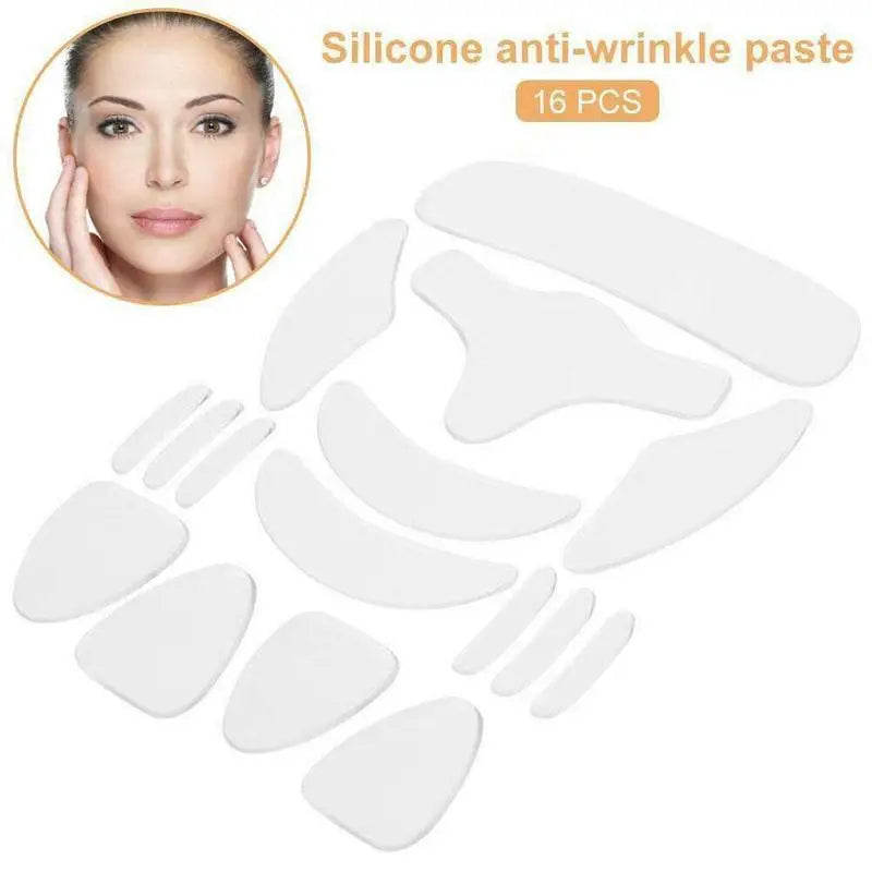Adesivos de silicone reutilizáveis com 16 unidades, almofadas antirrugas, adesivo de silicone para remoção de rugas, rosto, testa, pescoço, olhos, adesivo para cuidados com a pele