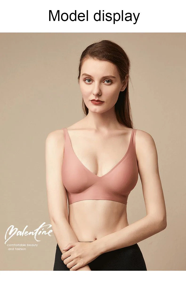 Seamless Women Underwear Sexy V-neck No Steel Ring Small Chest Gathered Adjustable Support  Small Comfortable Thin Top Bra