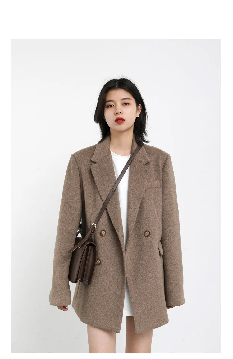 Casaco de lã feminino CHIC VEN, blazer longo de lã, blusa grossa e quente, sobretudo feminino, blusa feminina para escritório, outono e inverno