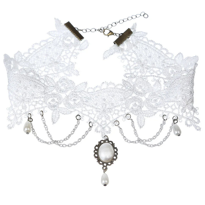 Fashion Gothic White Crystal Lace Choker Necklace For Women Fashion Victoria Vintage Clavicle Chain Collar Statement Jewelry