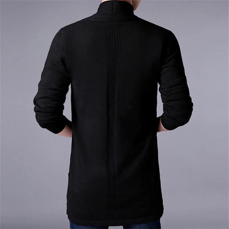 Casacos de camisola masculina nova moda outono fino longo cor sólida jaqueta de malha moda masculina casual camisola cardigan casacos - CRAVO ROSE