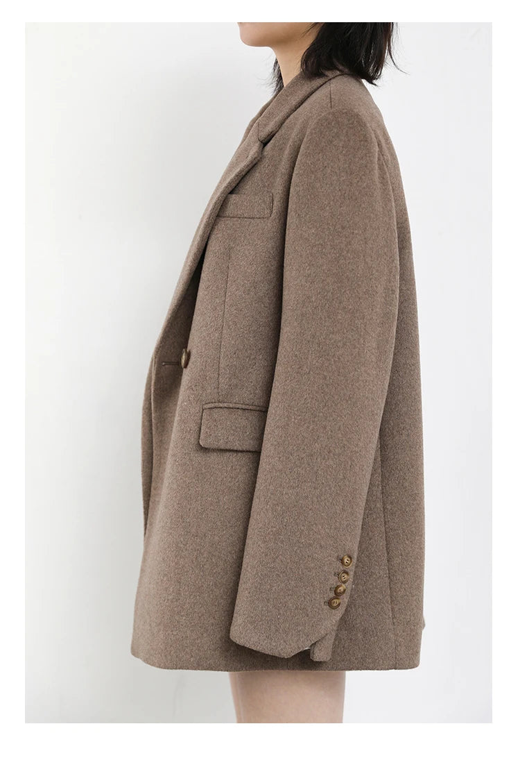 Casaco de lã feminino CHIC VEN, blazer longo de lã, blusa grossa e quente, sobretudo feminino, blusa feminina para escritório, outono e inverno