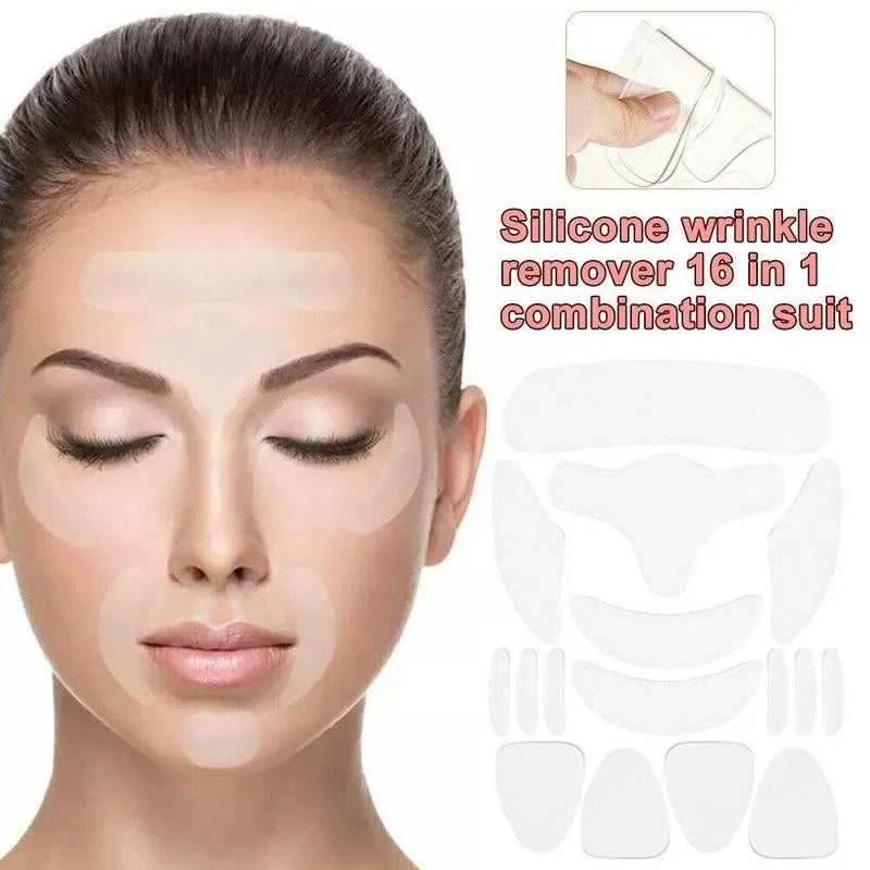 Adesivos de silicone reutilizáveis com 16 unidades, almofadas antirrugas, adesivo de silicone para remoção de rugas, rosto, testa, pescoço, olhos, adesivo para cuidados com a pele