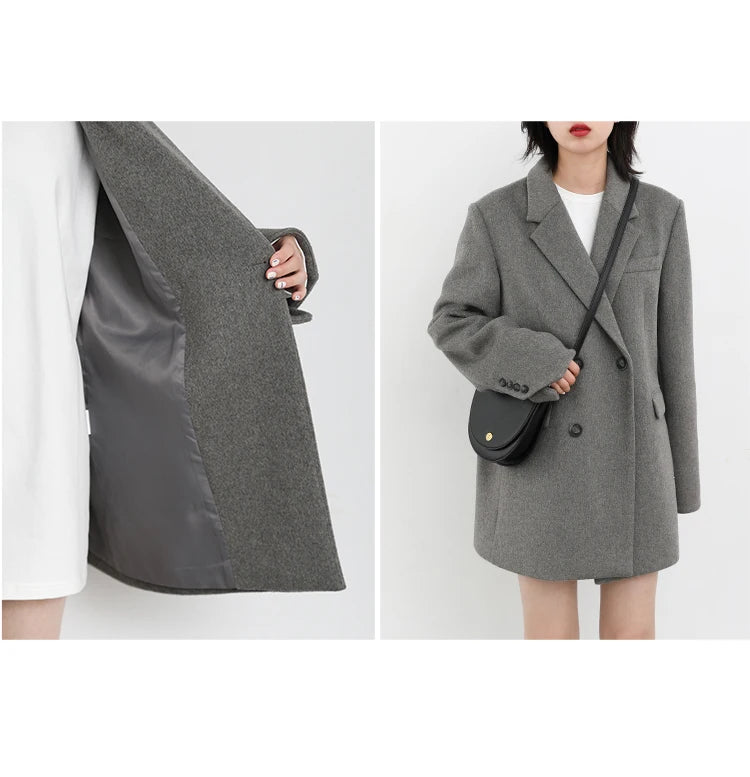 Casaco de lã feminino CHIC VEN, blazer longo de lã, blusa grossa e quente, sobretudo feminino, blusa feminina para escritório, outono e inverno