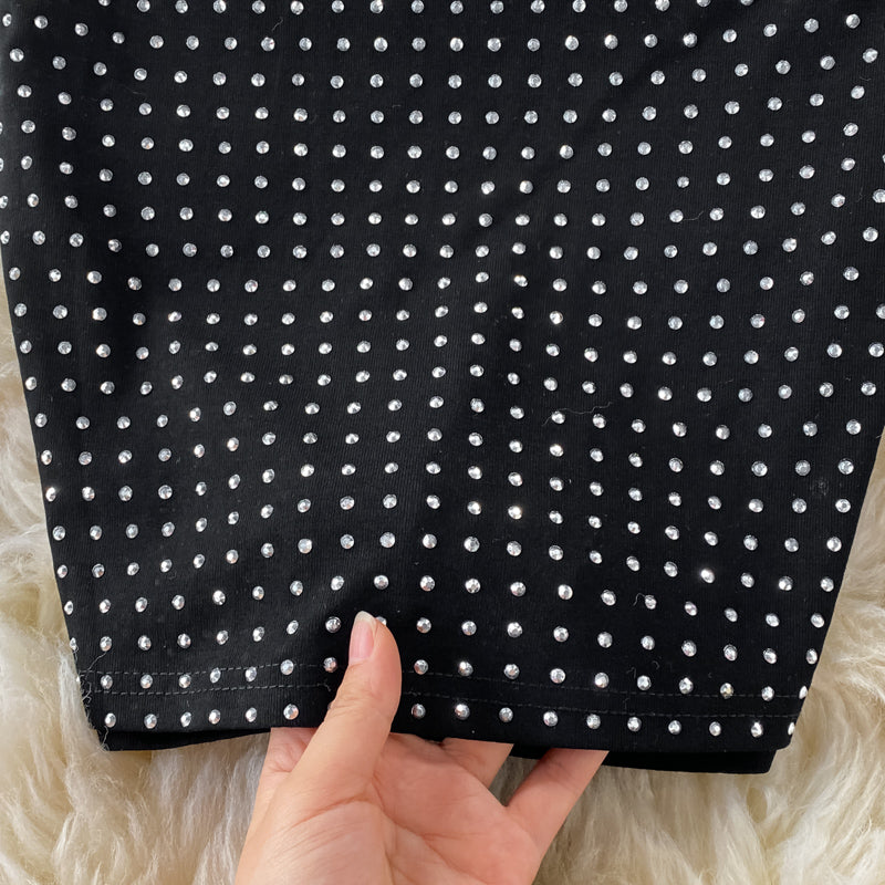 Sexy Black Diamonds 2pcs Set Women Party Sleeveless Short Tops + High Waist Split Skirt Female Two Piece Suits Club Fashion 2021