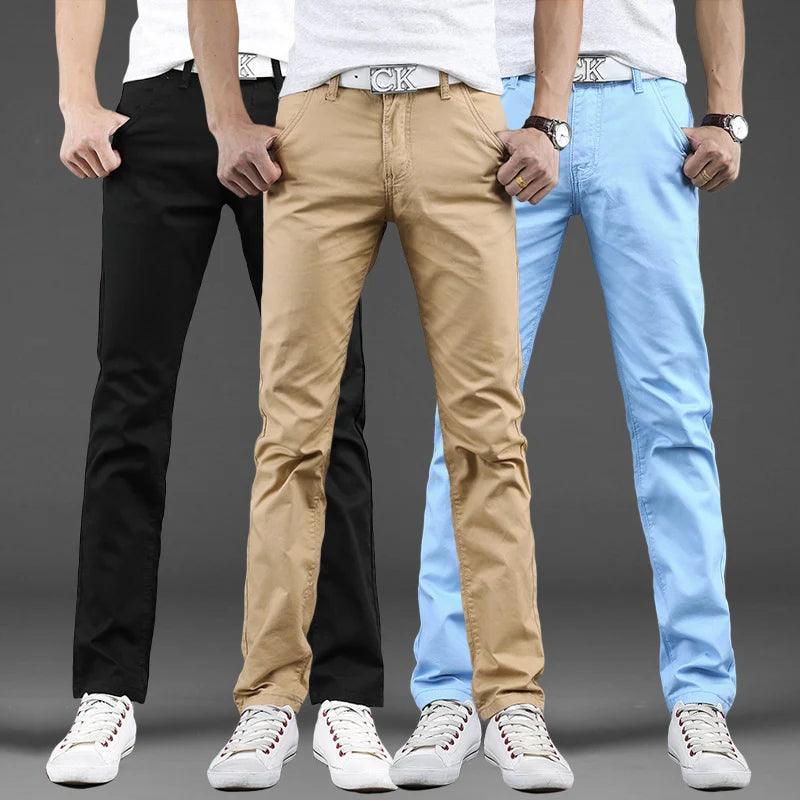 Calças casuais masculinas de algodão slim fit chinos calças da moda masculinas roupas de marca 9 cores plus size 28-38 - CRAVO ROSE