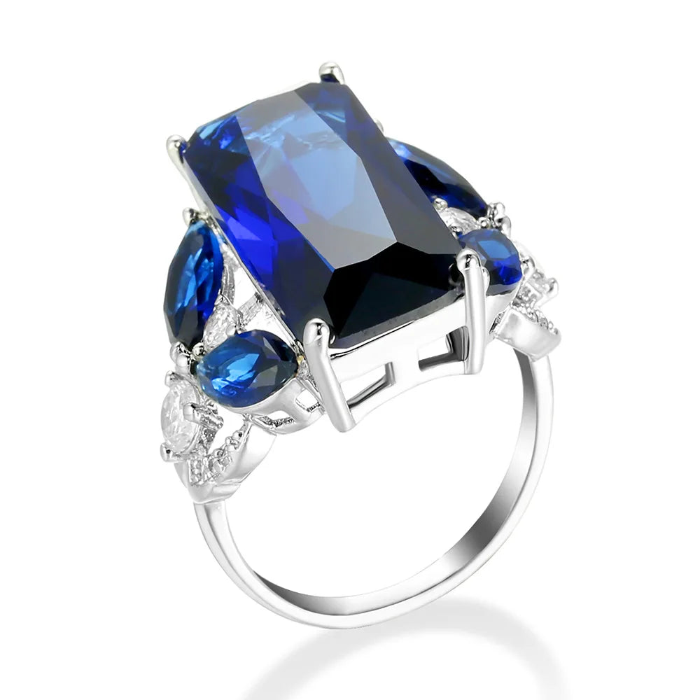 Fashion Female Real 925 Sterling Silver Jewelry Ring Have Stamp AAA Big Red CZ Stone Wedding Rings for Women Party