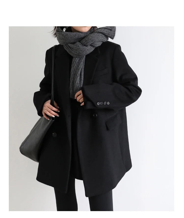 Casaco de lã feminino CHIC VEN, blazer longo de lã, blusa grossa e quente, sobretudo feminino, blusa feminina para escritório, outono e inverno