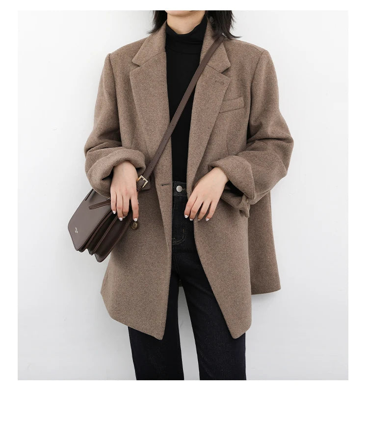 Casaco de lã feminino CHIC VEN, blazer longo de lã, blusa grossa e quente, sobretudo feminino, blusa feminina para escritório, outono e inverno