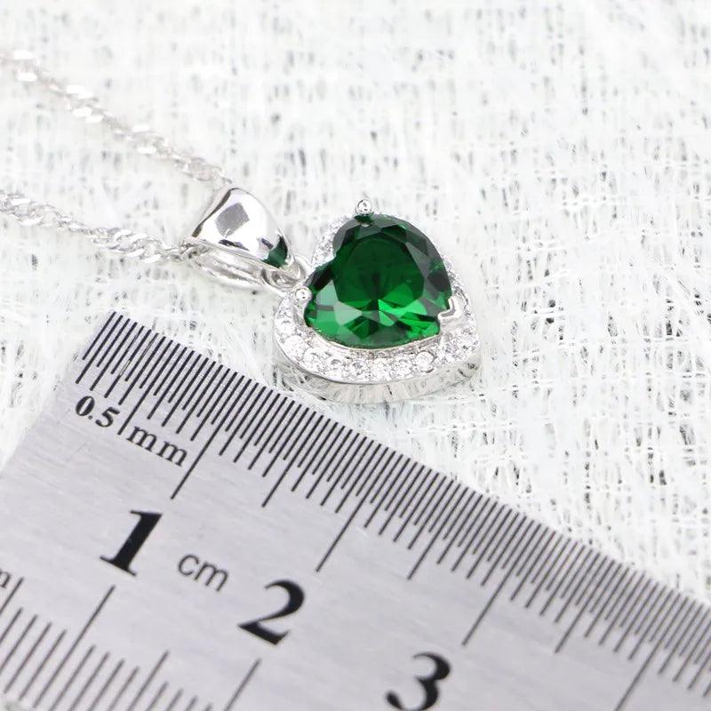 Heart Pendant Necklace Green Cubic Zirconia 925 Silver Jewelry for Women - CRAVO ROSE