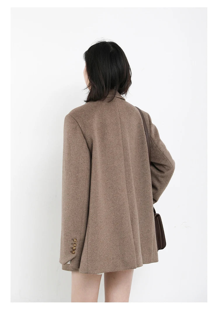 Casaco de lã feminino CHIC VEN, blazer longo de lã, blusa grossa e quente, sobretudo feminino, blusa feminina para escritório, outono e inverno