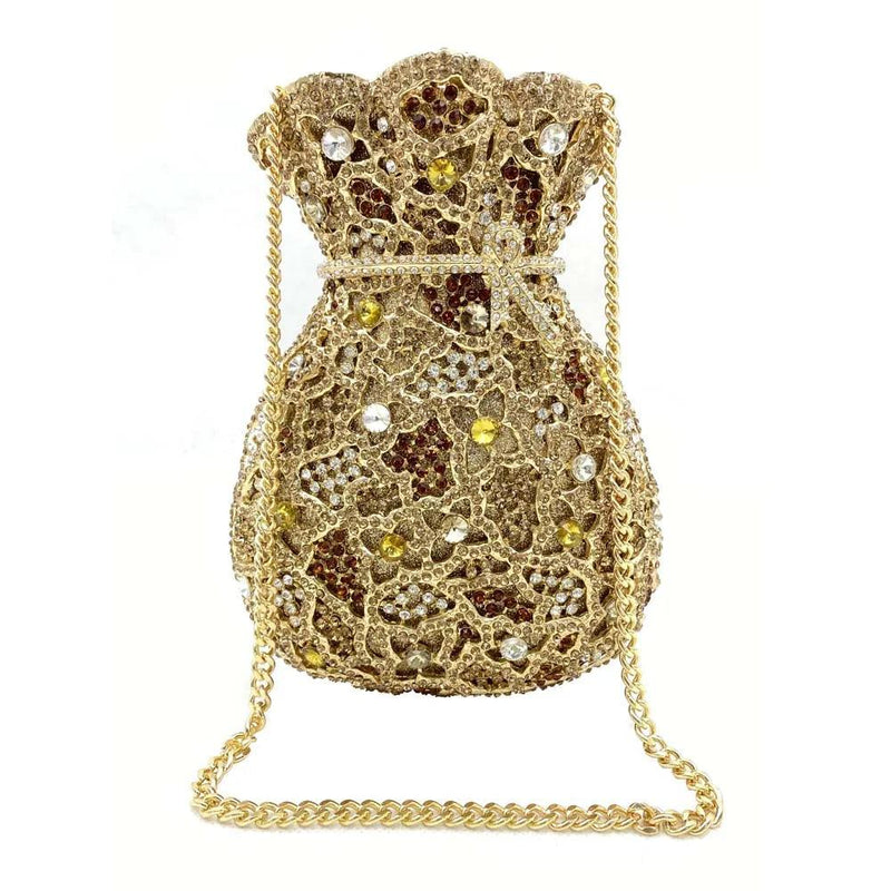 Newest Luxury Women Evening Bag Party Pouch Designer Hollow Out Crystal Clutches Gold Rhinestone Purses Money Handbag - CRAVO ROSE