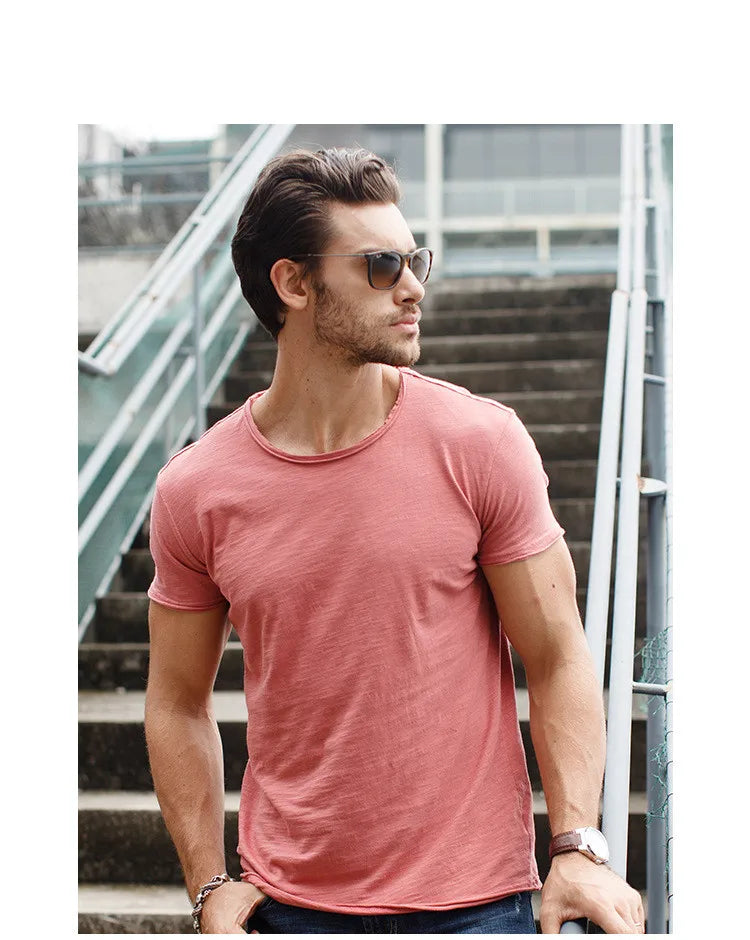 100% algodão camiseta casual macia fitness camisetas finas roupas masculinas gola redonda manga curta camiseta sólida