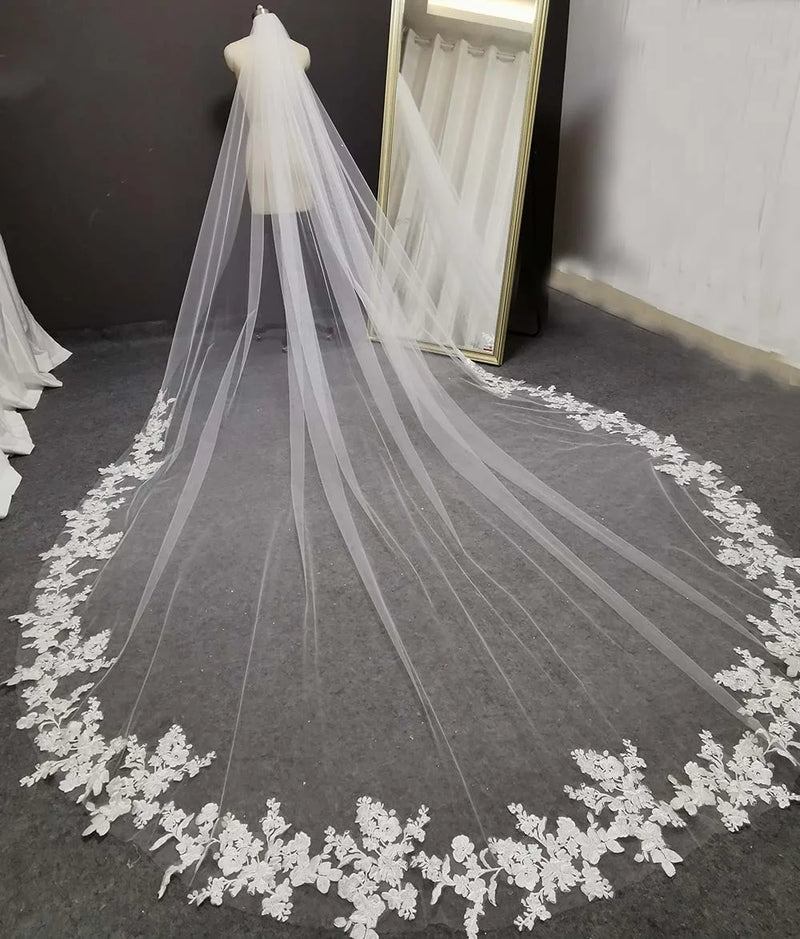 Long Lace Wedding Veil 3 Meters Long White Ivory Cathedral Bridal Veil with Comb Wedding Accessories Bride Headpieces - CRAVO ROSE