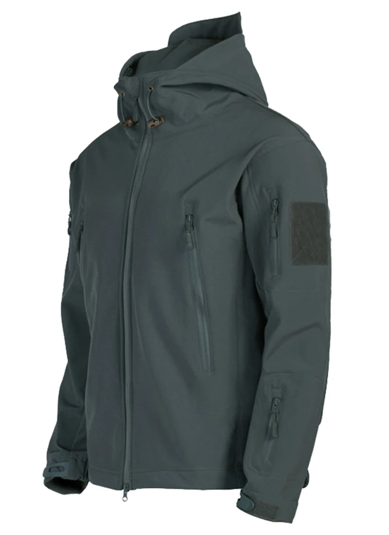 2024 New Fashionable Shark Skin Soft Shell Jacket Men's Tactical Windproof Waterproof Jacket Men's Jacket Hooded Jacket