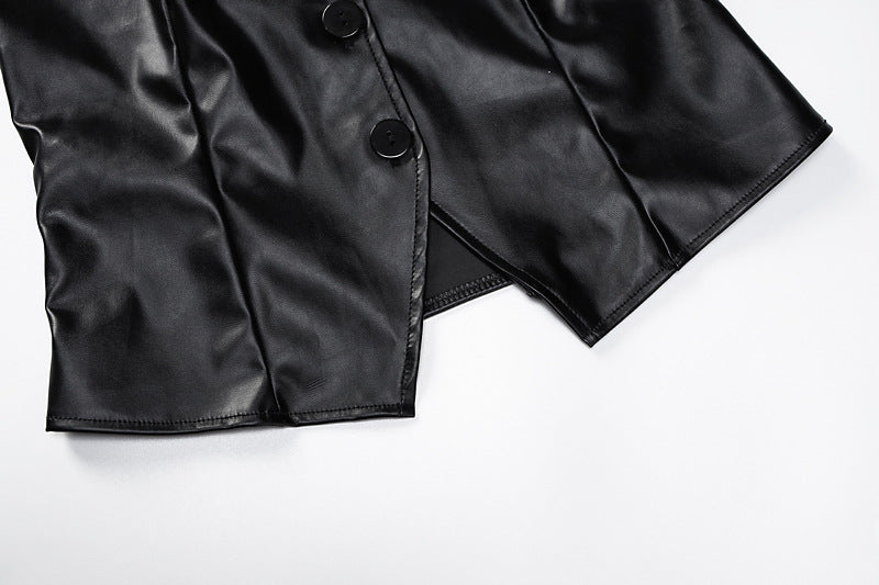 Wsevypo Preto PU Sem Alças Feminino Ombro A Ombro Botões Regatas Estilo Rua Gótico Sexy Corpete Tops Corpetes de Couro Sintético