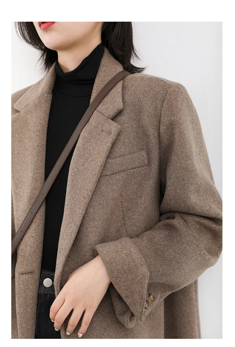 Casaco de lã feminino CHIC VEN, blazer longo de lã, blusa grossa e quente, sobretudo feminino, blusa feminina para escritório, outono e inverno