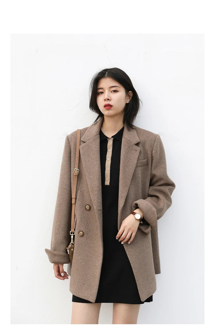 Casaco de lã feminino CHIC VEN, blazer longo de lã, blusa grossa e quente, sobretudo feminino, blusa feminina para escritório, outono e inverno
