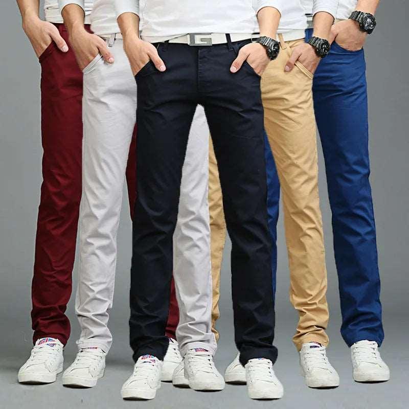 Calças casuais masculinas de algodão slim fit chinos calças da moda masculinas roupas de marca 9 cores plus size 28-38