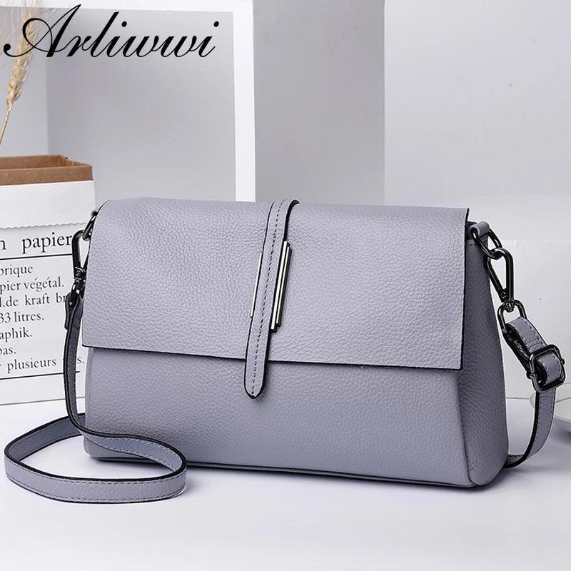 Arliwwi Designer Real Cow Leather Lady's Flap Messenger Bags Soft Genuine Cowhide Functional Shoulder Handbags New - CRAVO ROSE