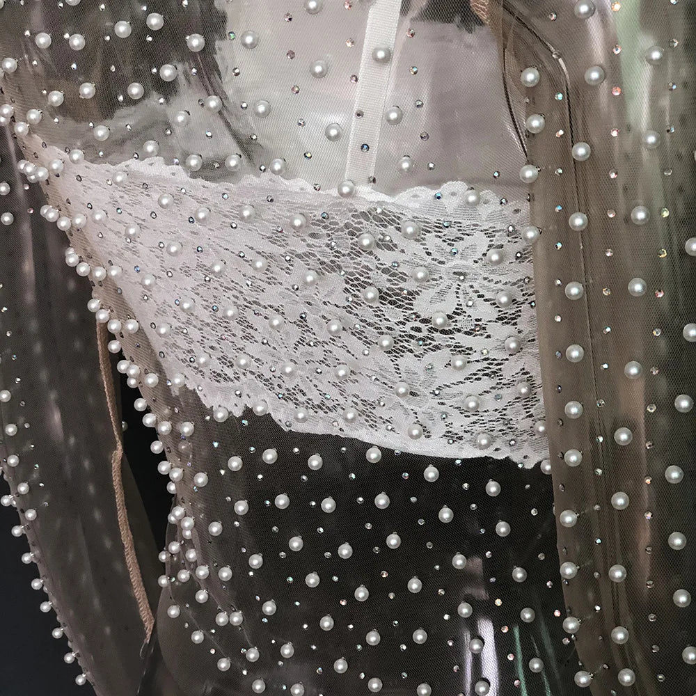 Camiseta feminina sexy transparente Gtpdpllt, malha, patchwork, diamantes, pérolas, slim, tops curtos elegantes, roupas femininas de primavera