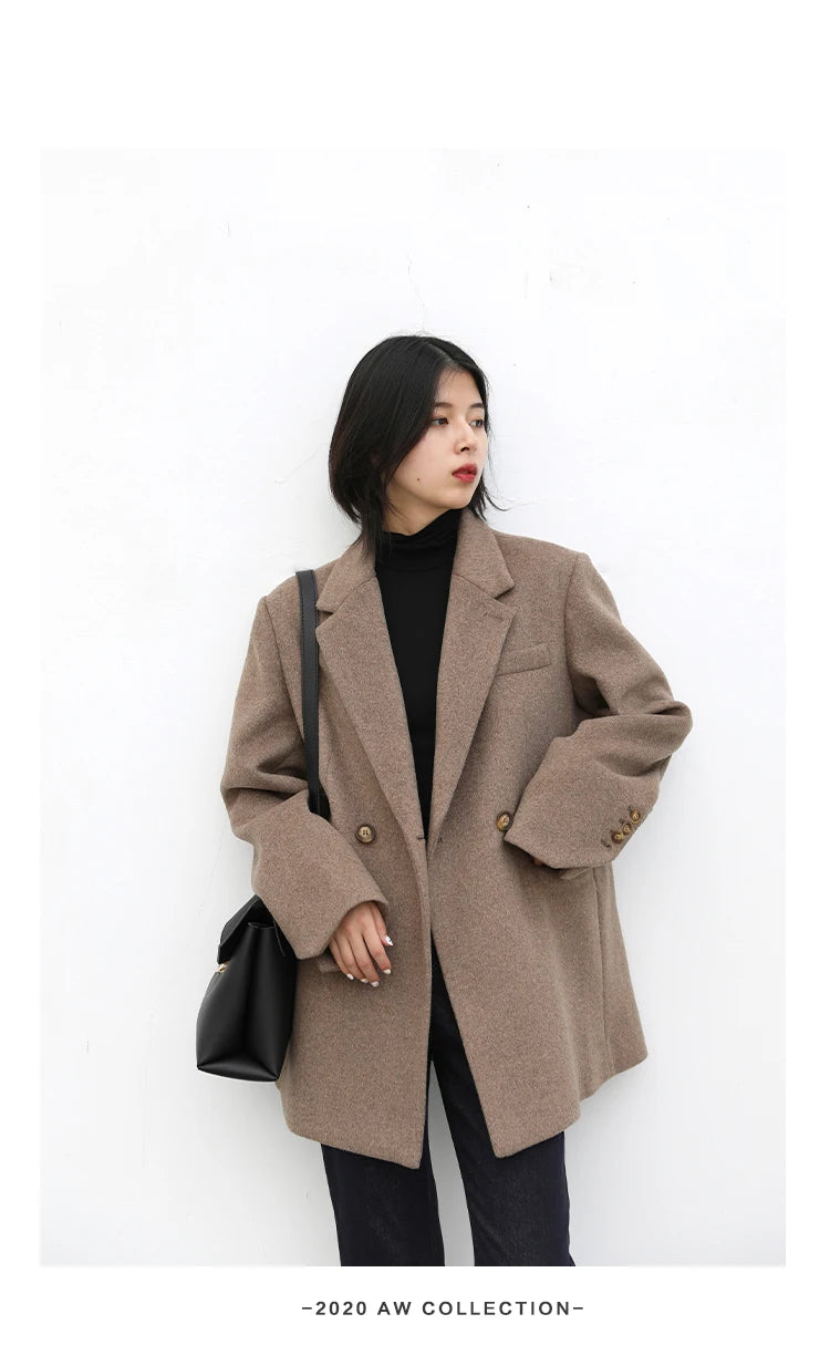 Casaco de lã feminino CHIC VEN, blazer longo de lã, blusa grossa e quente, sobretudo feminino, blusa feminina para escritório, outono e inverno