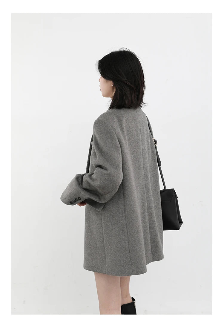 Casaco de lã feminino CHIC VEN, blazer longo de lã, blusa grossa e quente, sobretudo feminino, blusa feminina para escritório, outono e inverno