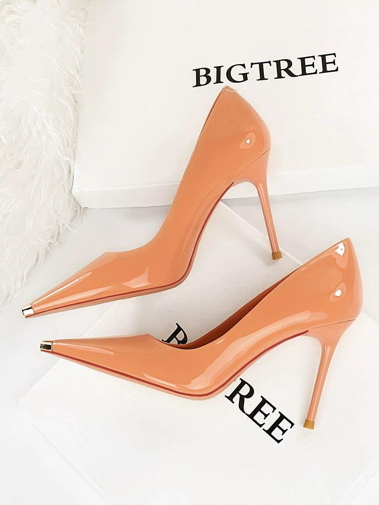 OL Sexy Slimming Glossy Flats Metal Super High Heels