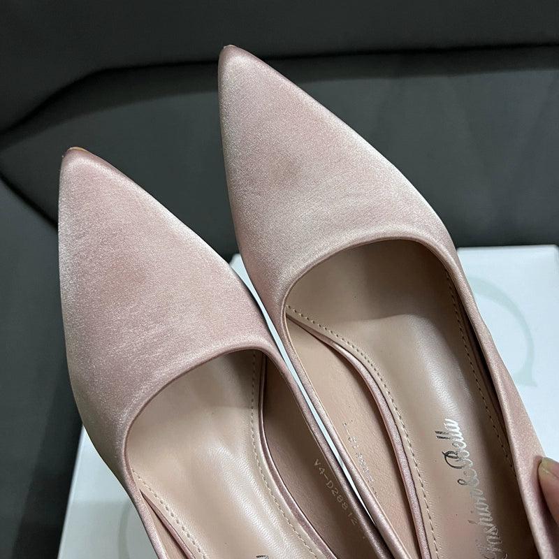 Fashion Low-Cut Chunky Heel Banquet Women's Shoes Satin Surface