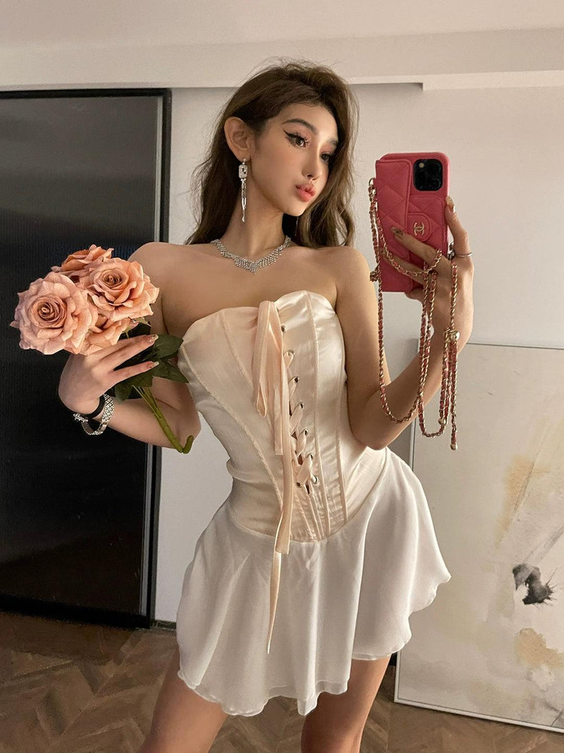 Sexy off-the-Shoulder Tube Top Ruffles Tied Dress