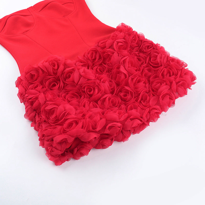 Vestido tubinho com textura floral 3D Gtpdpllt, lindo vestido vermelho sem alças, costas nuas, corpete, minivestido para mulheres, trajes de festa sensuais