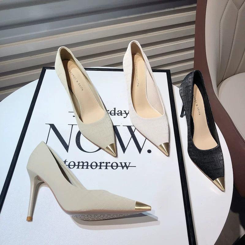 OL Fashion Niche Style Metal Pointed Skinny Stilettos Flats