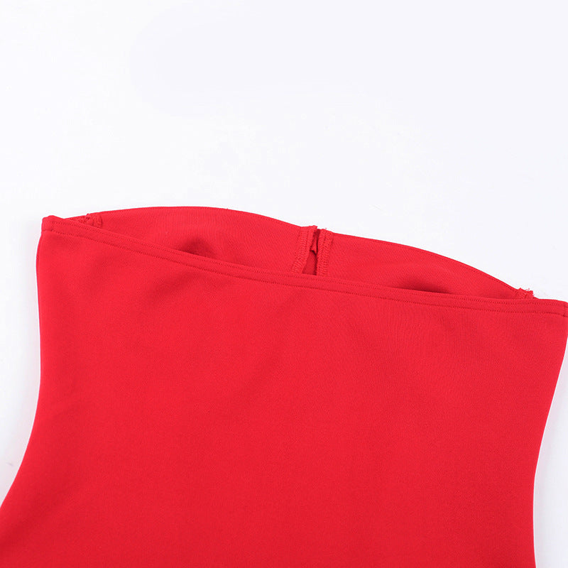 Vestido tubinho com textura floral 3D Gtpdpllt, lindo vestido vermelho sem alças, costas nuas, corpete, minivestido para mulheres, trajes de festa sensuais