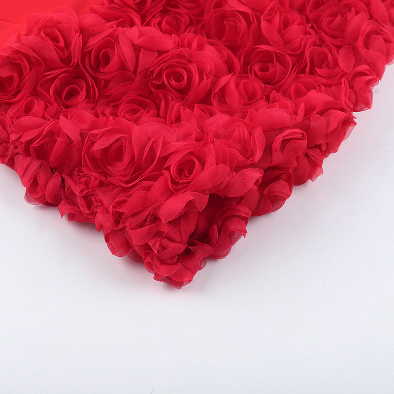 Vestido tubinho com textura floral 3D Gtpdpllt, lindo vestido vermelho sem alças, costas nuas, corpete, minivestido para mulheres, trajes de festa sensuais