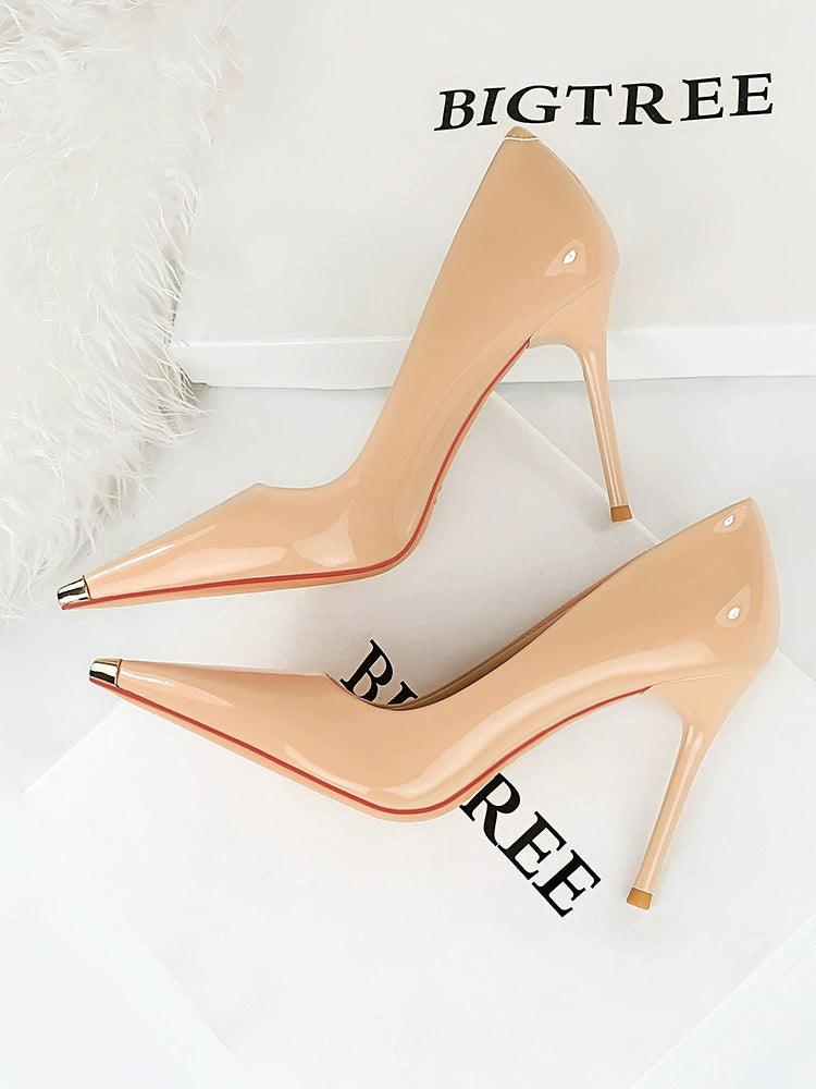 OL Sexy Slimming Glossy Flats Metal Super High Heels