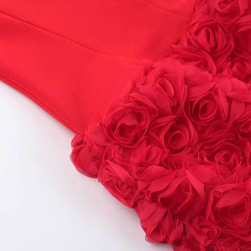 Vestido tubinho com textura floral 3D Gtpdpllt, lindo vestido vermelho sem alças, costas nuas, corpete, minivestido para mulheres, trajes de festa sensuais