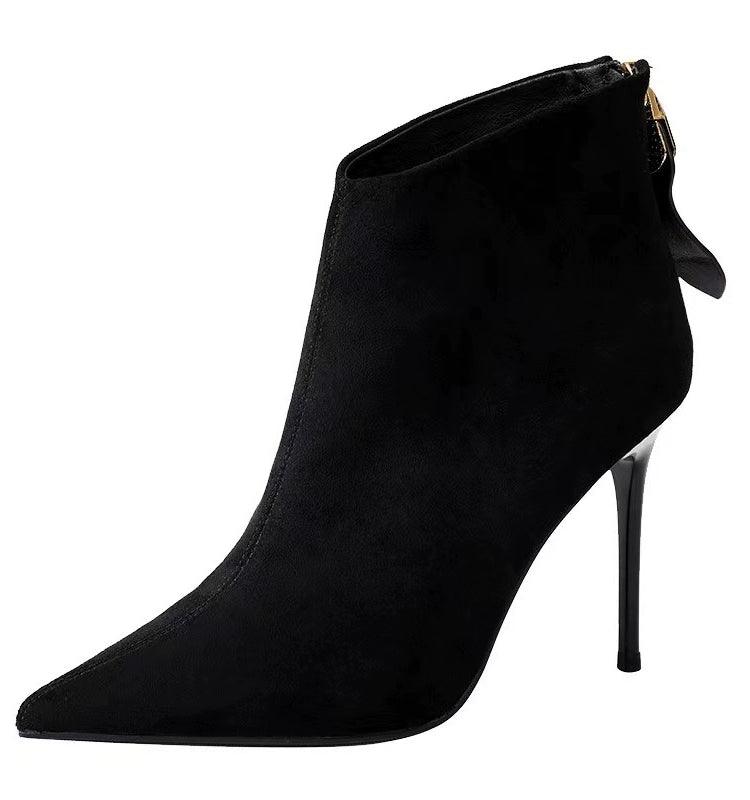 Pointed Toe Stiletto Heel Ankle Boots for Women 2023 Fall and Winter New Arrival European and American plus Velvet High Heels All-Matching Suede Slim Looking Boots