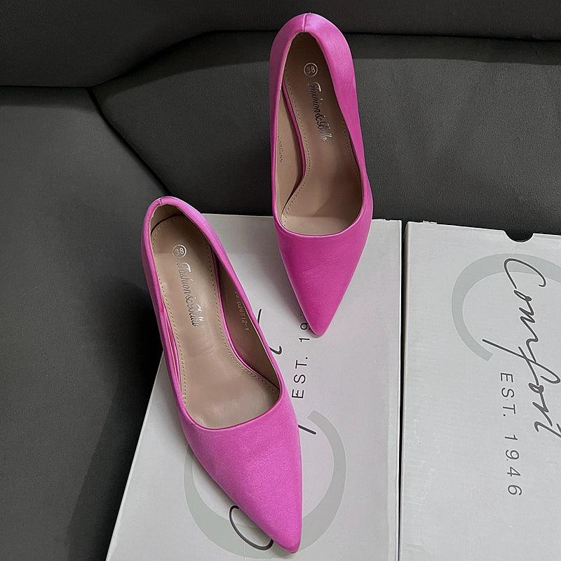 Fashion Low-Cut Chunky Heel Banquet Women's Shoes Satin Surface