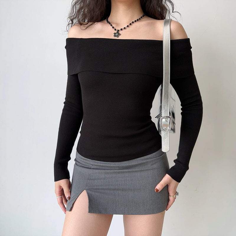 Go Girl Go off-Shoulder Short Top Sweater