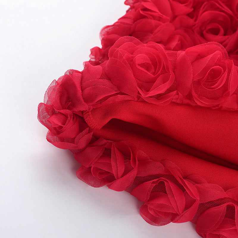 Vestido tubinho com textura floral 3D Gtpdpllt, lindo vestido vermelho sem alças, costas nuas, corpete, minivestido para mulheres, trajes de festa sensuais